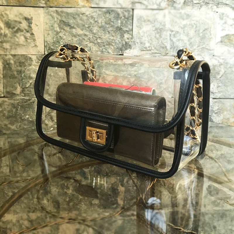 

2019 brand Version Transparent Trend Jelly Handbag Shoulder Crossbody Chain Bags Lady Square Parties Wild Buckle Multifunction
