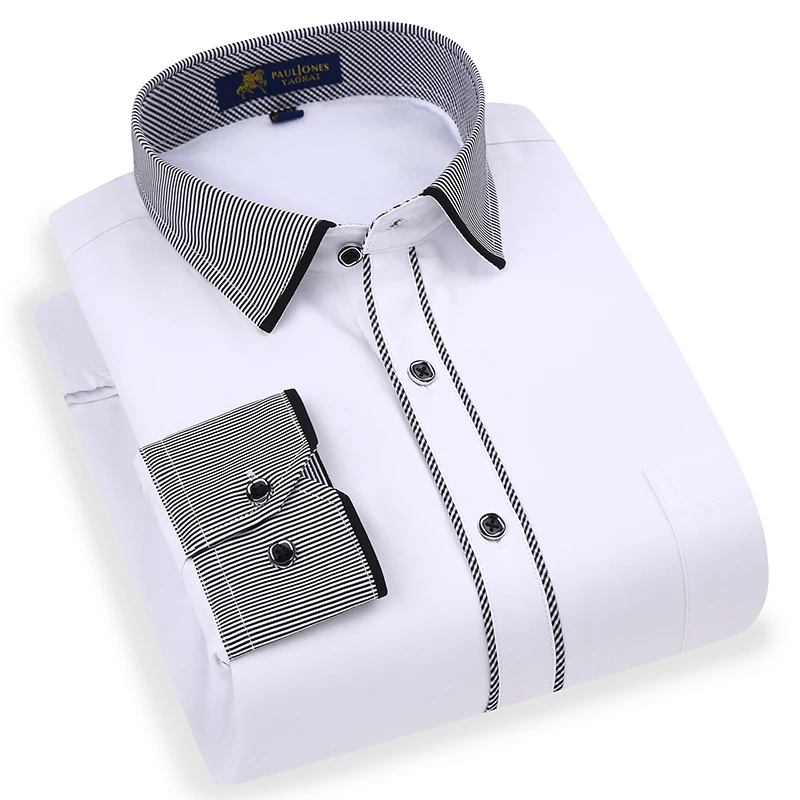 

GREVOL New Design Solid Warm Men's Shirts Business Formal Dress Shirts High Quality Men Fashion Long Sleeve Social Shirts PJ
