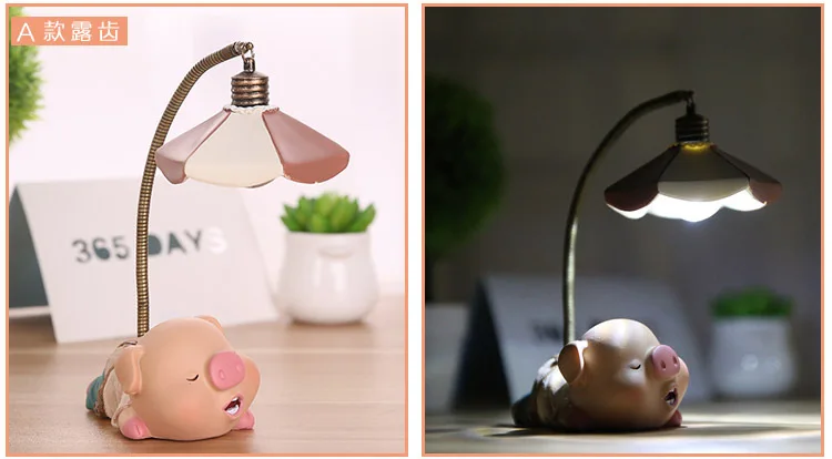 Pig Cartoon LEDs Button Cell Powered Reading Desk Table Bedside Lamp Light LED night light for kids room (9)