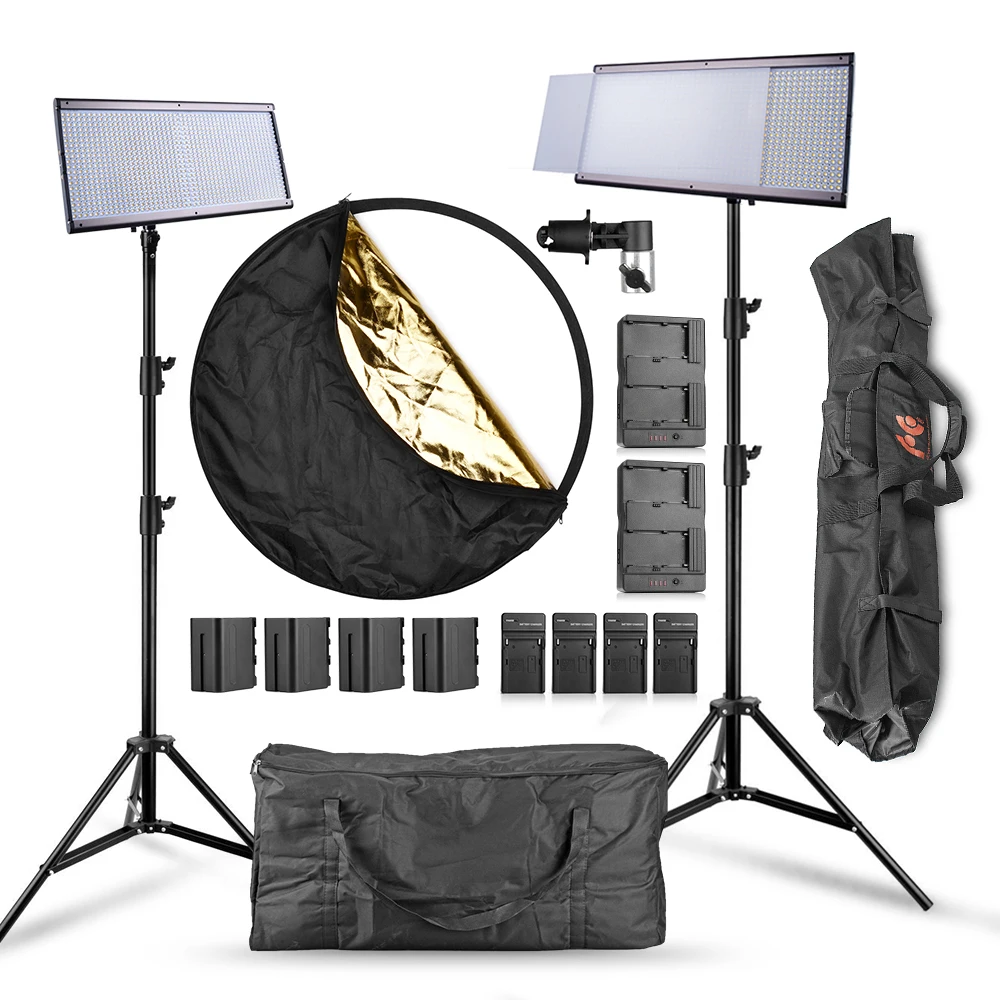 

2 Units High CRI 96+ Pergear 960 Led Video Light Panel 58W 5500K Dimmeable Flat Panel Studio Video Light for Photography