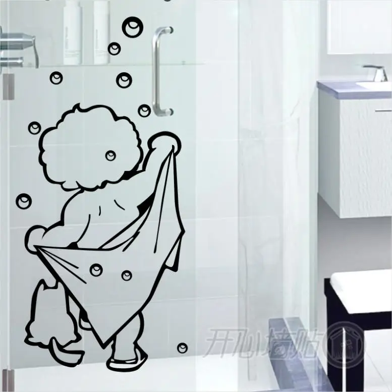 I Love Shower Wall Stickers Bathroom Glass Door Stickers Cute Children ...