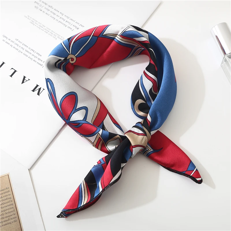 New Summer Luxury Brand Silk Square Scarf For Women Plaid Shawls and Wraps Fashion Print Small Hair Neck hijabs foulard