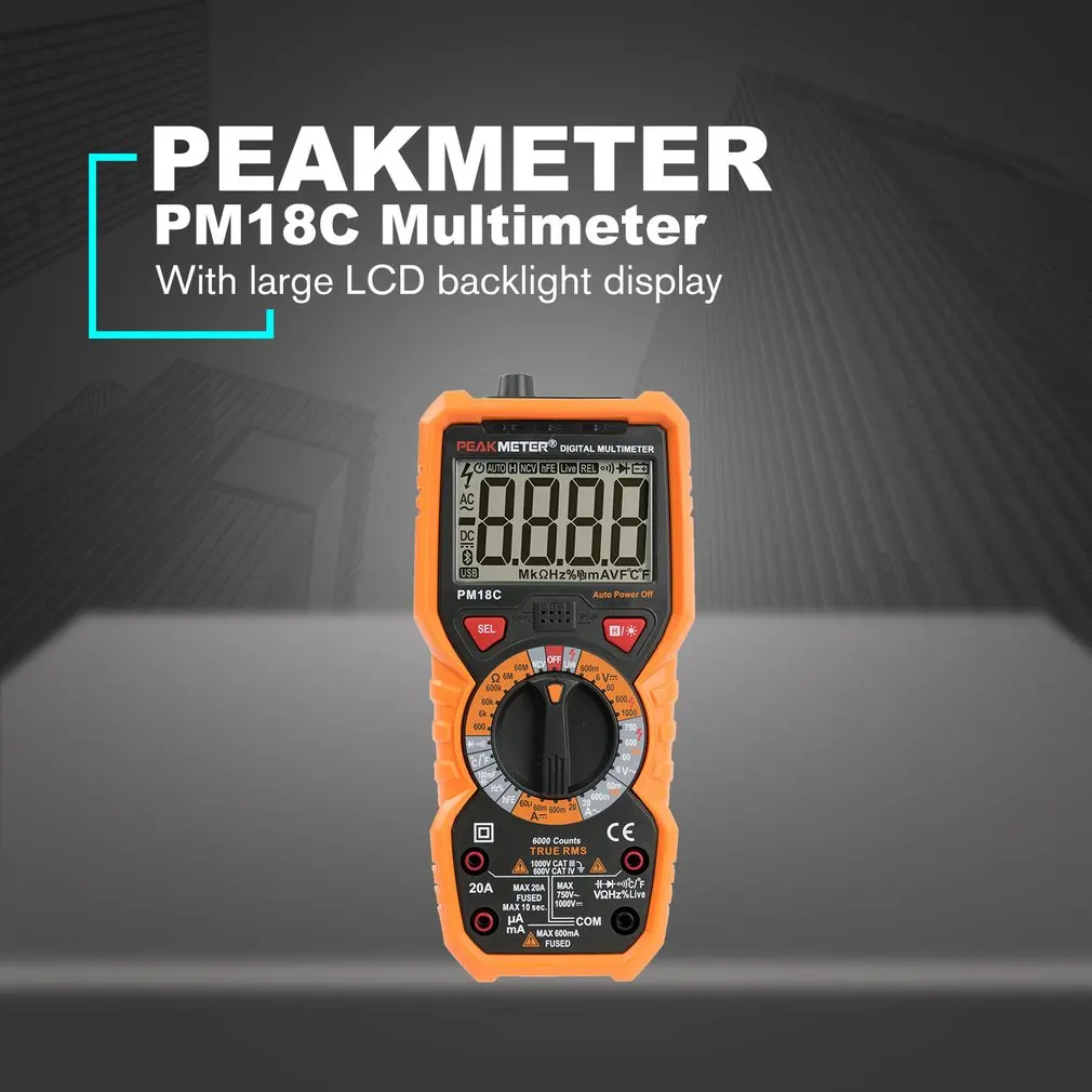 PEAKMETER PM18C 6000 отсчетов Цифровой мультиметр True RMS DC/AC Напряжение Ток Сопротивление Емкость Частота NCV тестер