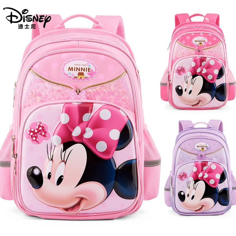 

Disney 3D Minnie Waterproof Orthopedic New High Quality School Book Backpack Cartoon Kids Large Capacity Primary Girls Bag