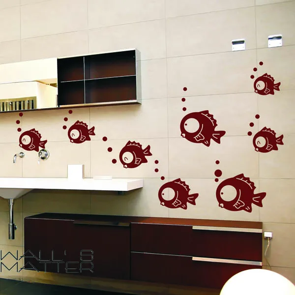 JJRUI pared vinilo pegatina pez pequeño burbujas diseño del hogar Baño