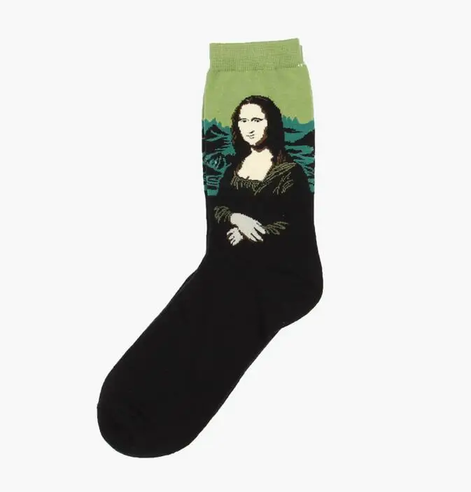 Мужские длинные хлопковые носки с креативным рисунком Мона Лиза/Звездная ночь/крик/Ангел/цунами, для отдыха, элитные подарочные Носки с рисунком поцелуя - Цвет: mona lisa