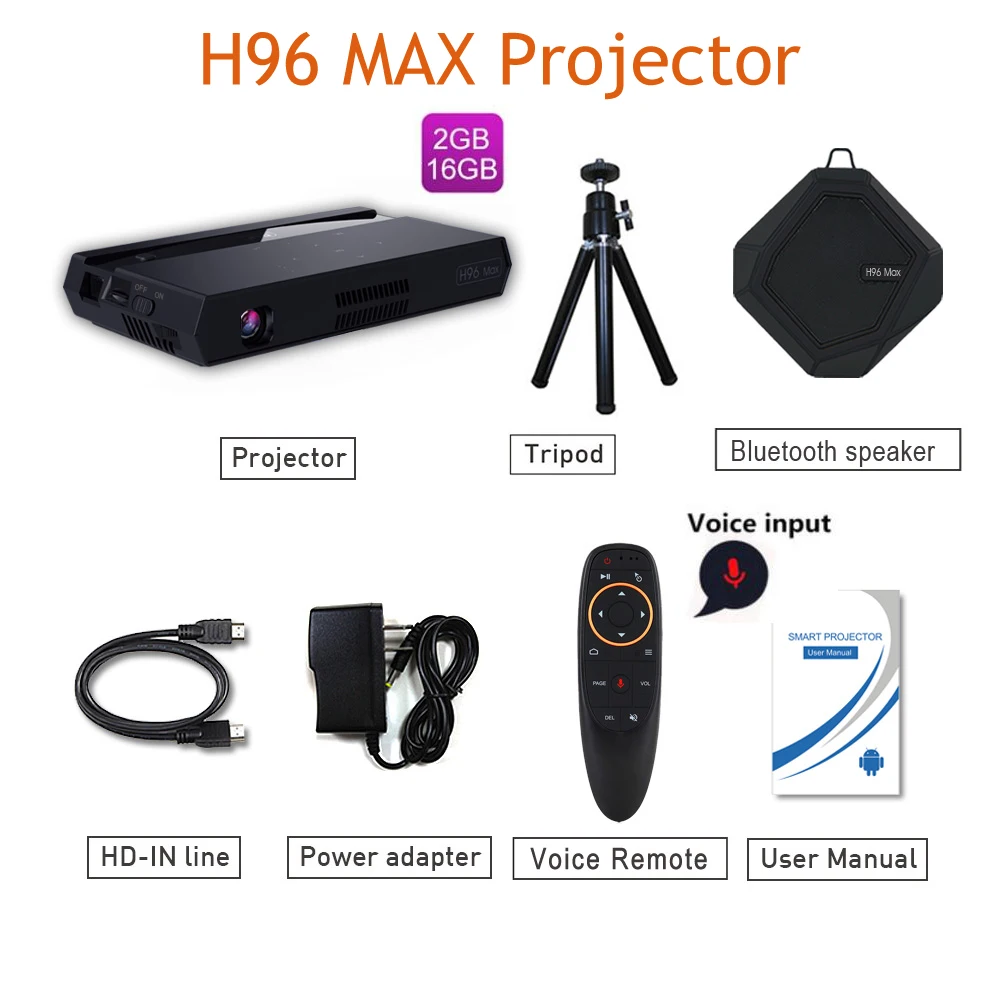 Проектор H96 MAX 2 4g & 5g wifi mini dip проектор pico BT 2G 16G 4k Amlogic S912 150 люмен Android 6 0 |