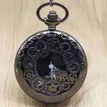 Antique Copper Steampunk Vintage Hollow Bronze Gear Hollow Quartz Pocket Watch Necklace Pendant Clock Chain Men’s Women TPB223