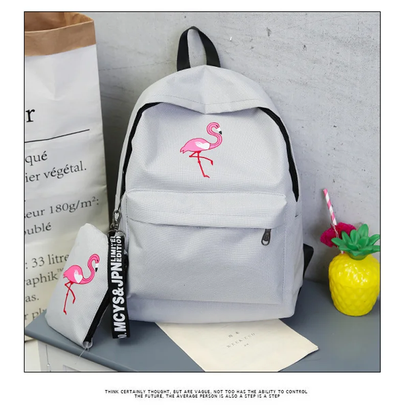 Harajuku school bag female Korean version of ulzzang high school students flamingo print campus college wind canvas backpack