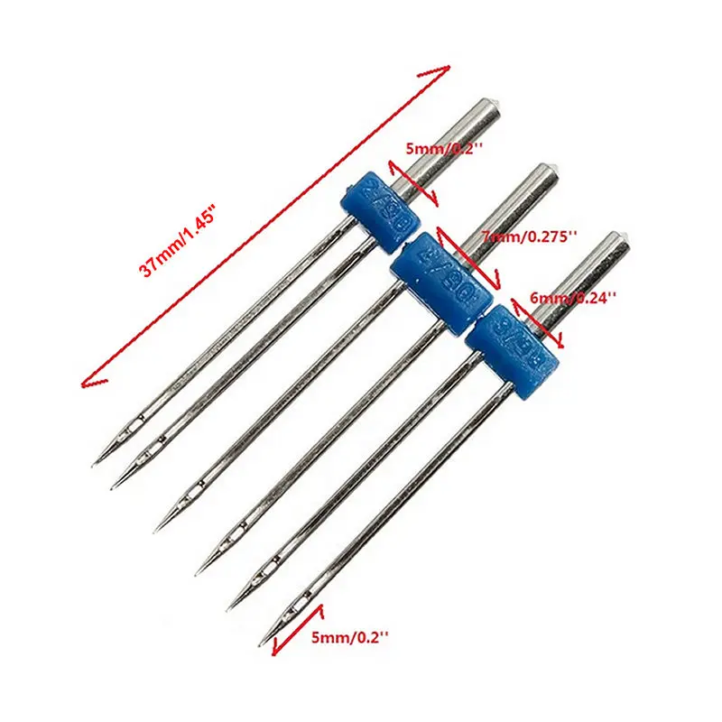 

3 Pcs Double Twin Needles Pins Sewing Machine Size 2.0/90 3.0/90 4.0/90 Sewing Needles