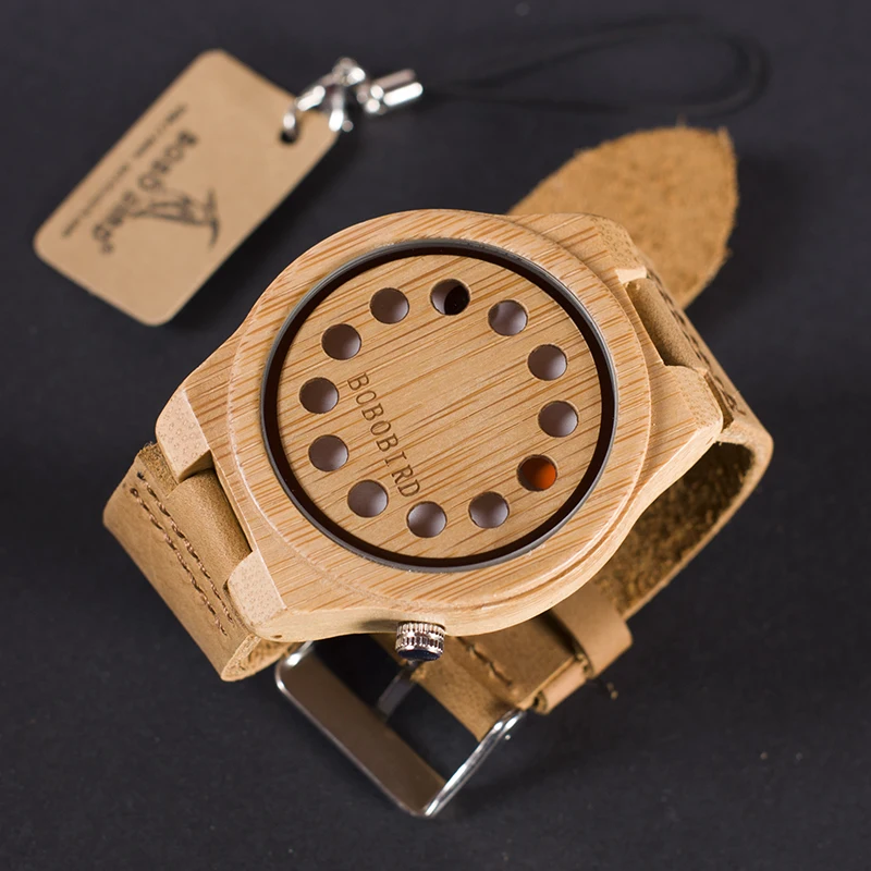 BOBO BIRD LA04 Bamboo Men Wristwatch Top Luxury Brand Fashion Watches with Leather Band for Men in Gift Box.