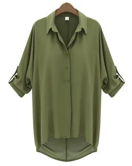 Long Loose Oversized Women Chiffon Button Up Shirt 2016