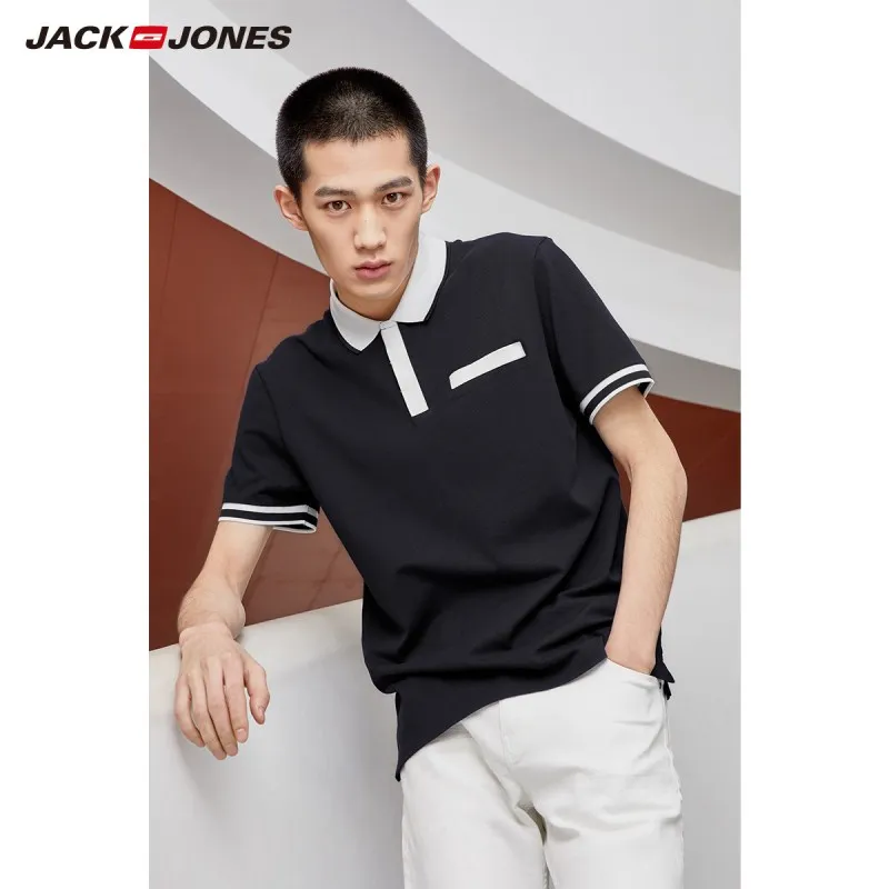 Jack Jones мужская хлопковая рубашка-поло с контрастным отложным воротником прямого кроя с короткими рукавами 219206502 - Цвет: MIDNIGHT