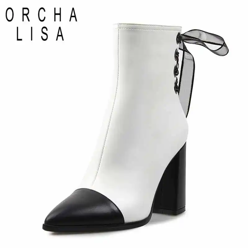 Starke Schwarz Ivory Heels High Lisa Frühling Schuhe Damen Spitz Platz Desinger Orcha Stiefeletten Weiß Stiefel Frauen Leder Pu zSITnqw7