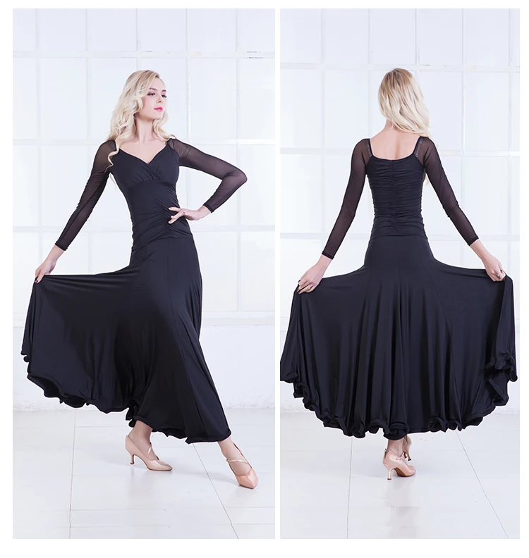 Черное сексуальное платье для бальных танцев, женский костюм для бальных танцев, костюм для соревнований, костюм для фламенко, фокстрот, танго, B-6213