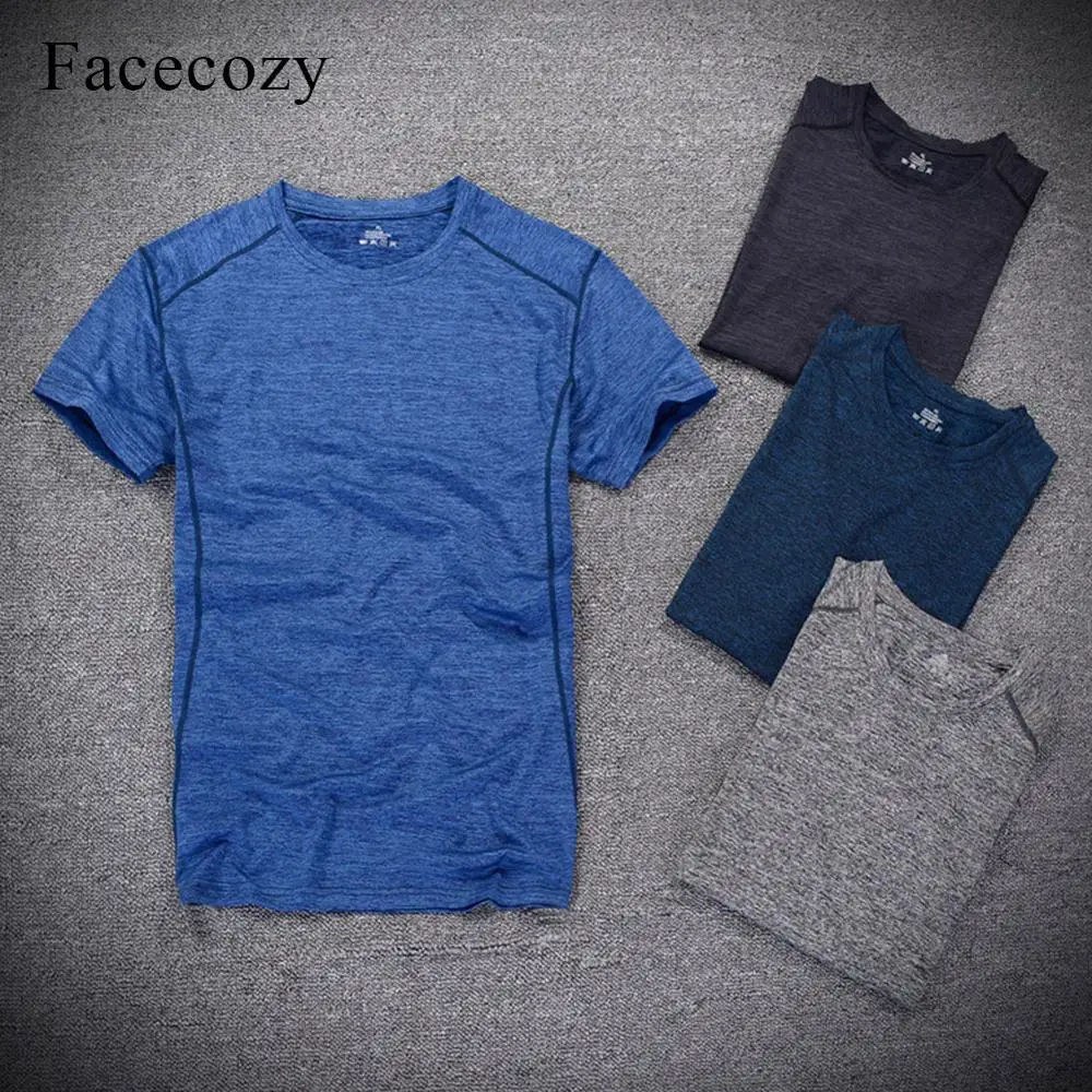 Facecozy мужские летние эластичные спортивные футболки для тренировок однотонные