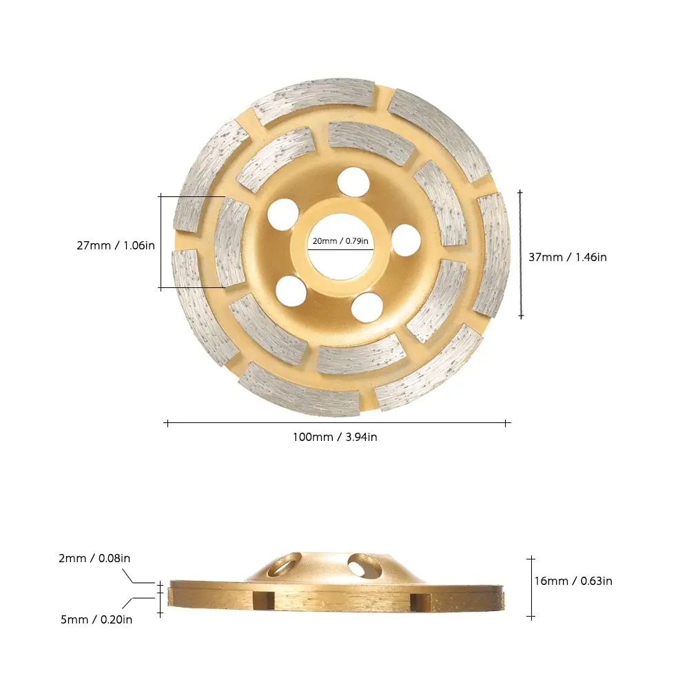 100 мм " Diamond 2 ряда сегмент шлифовальные насадки для шлифовального колеса дисковый шлифовальный станок Кубок 20 мм Внутреннее отверстие для бетона Гранит каменной кладки