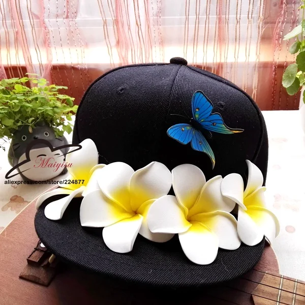 Ручной работы бренд Snapback Кепки открытый Кепки Для мужчин Для женщин Регулируемый Хип-хоп черный на кнопках сзади Бейсбол Кепки s Цветок Шапки gorras - Цвет: frangipane black