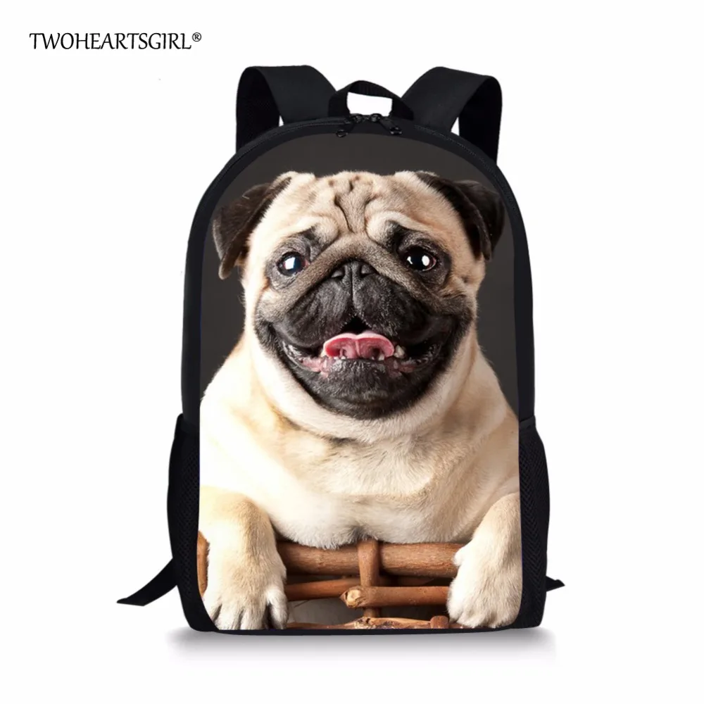 Ceny Twoheartsgirl Cute Puppy mops Print księżniczka dziewczyny torba szkolna poliester podstawowej dzieci tornister dla dzieci Preppy Bookbags