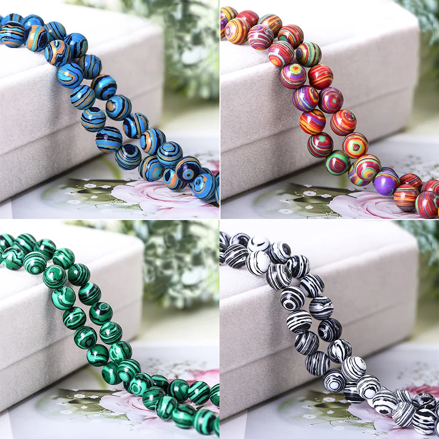 

Natural 7 Colors Malachite Gem Round Loose beads for DIY jewelry Bracelet Necklace Making 15inches/strand 4-12mm Pick Size