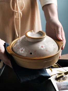 

Retro hand-painted small casserole rice pot children hot milk porridge pot open fire one person pottery cooking stewpan pan