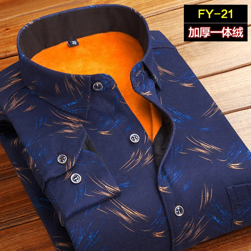 Модные мужские зимние теплые рубашки с длинным рукавом, свободные клетчатые рабочие мужские рубашки, утолщенные рубашки с принтом, Camisa Social Masculina 4XL - Цвет: FY21