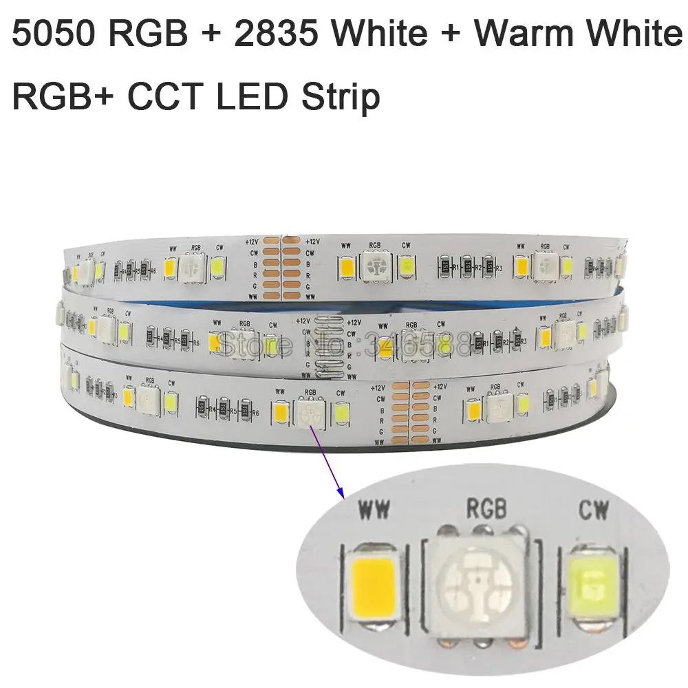5 м DC12V RGB+ CCT светодиодный светильник 5050 RGB+ 2835 холодный белый и теплый белый SMD IP20 не водонепроницаемый RGBCCT полоса