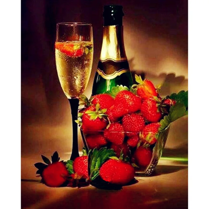 

Full Diamond Embroidery Strawberry & wine DIY Diamond Painting Cross Stitch warm Round Diamond Mosaic Rhinestones