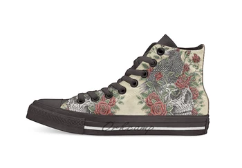 

Floral Skull Design breathable Casual High Top lace-up Canvas shoes sneakers