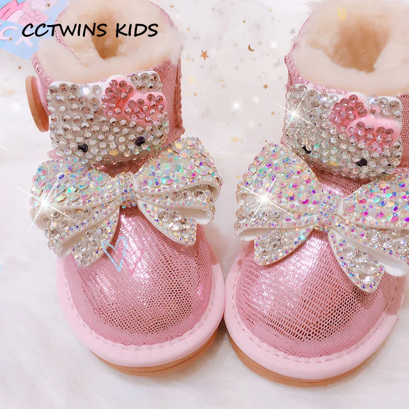 

CCTWINS KIDS 2018 Winter Girl Fashion Pearl Shoe Children Genuine Leather Rhinestone Snow Boot Baby Butterfly Warm Boot CS1582