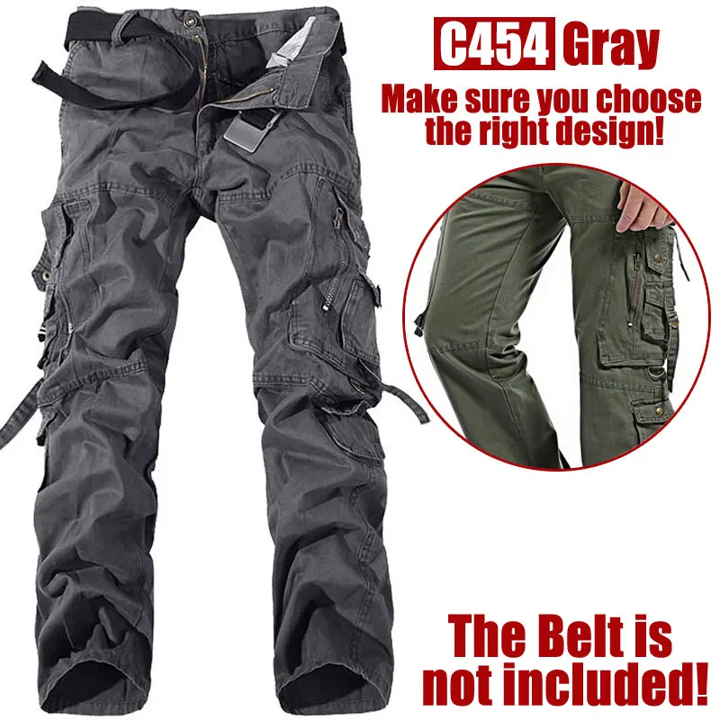 Весна Осень распродажа мужские повседневные хлопковые брюки карго свободные армейские камуфляжные брюки мужские военные брюки для мужчин большой размер W28-42 - Цвет: C454  Gray