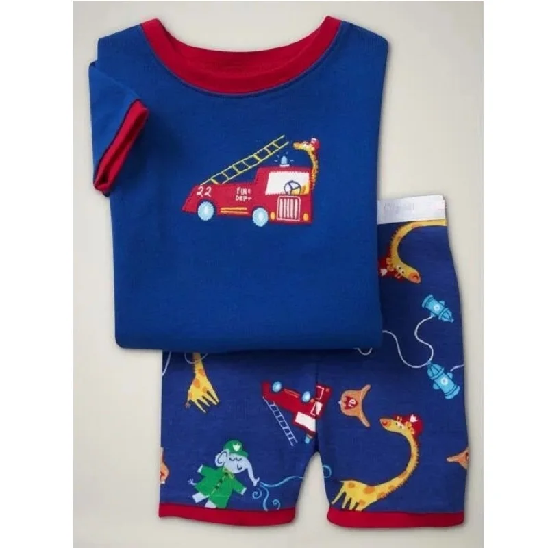 Летние Пижамные комплекты для мальчиков детская одежда для сна с короткими рукавами детская пижама из хлопка, Пижама для мальчика, красная ночная рубашка с рисунком автомобиля - Цвет: 10