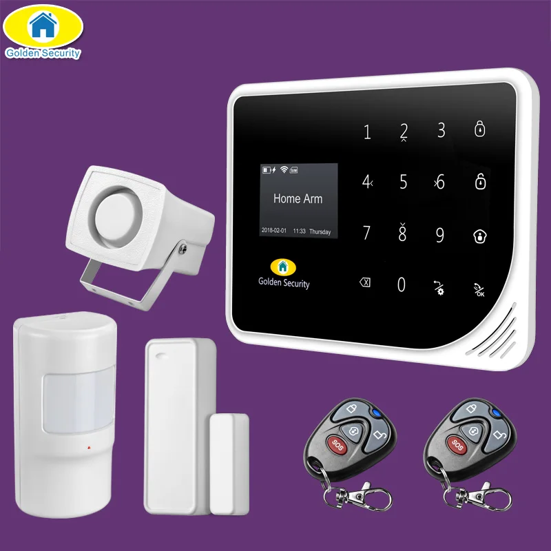 Golden Security Russian Spanish English S5 WIFI GSM Alarm System Security Home GSM Alarm System APP Control Alarm DIY Kit Golden Security Russian Spanish English S5 WIFI GSM Alarm System Security Home GSM Alarm System APP Control Alarm DIY Kit