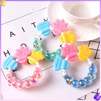 

1Pc Cartoon Baby Teether Educational Mobiles Toys Teeth Biting Baby Rattle Toy Bed Bell Silicone Handbell Jingle Birthday Gifts