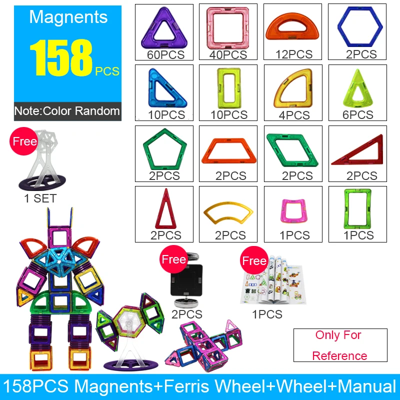 US $69.47 BIG SIZE 158PCS Magnetic Blocks Magnetic Designer Construction 3D Model Magnetic Blocks Educational Toys For Children