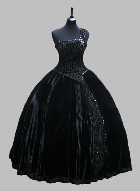 Роскошный черный на одно плечо, без рукавов викторианское бальное платье Венеция карнавальный костюм платье косплей платье