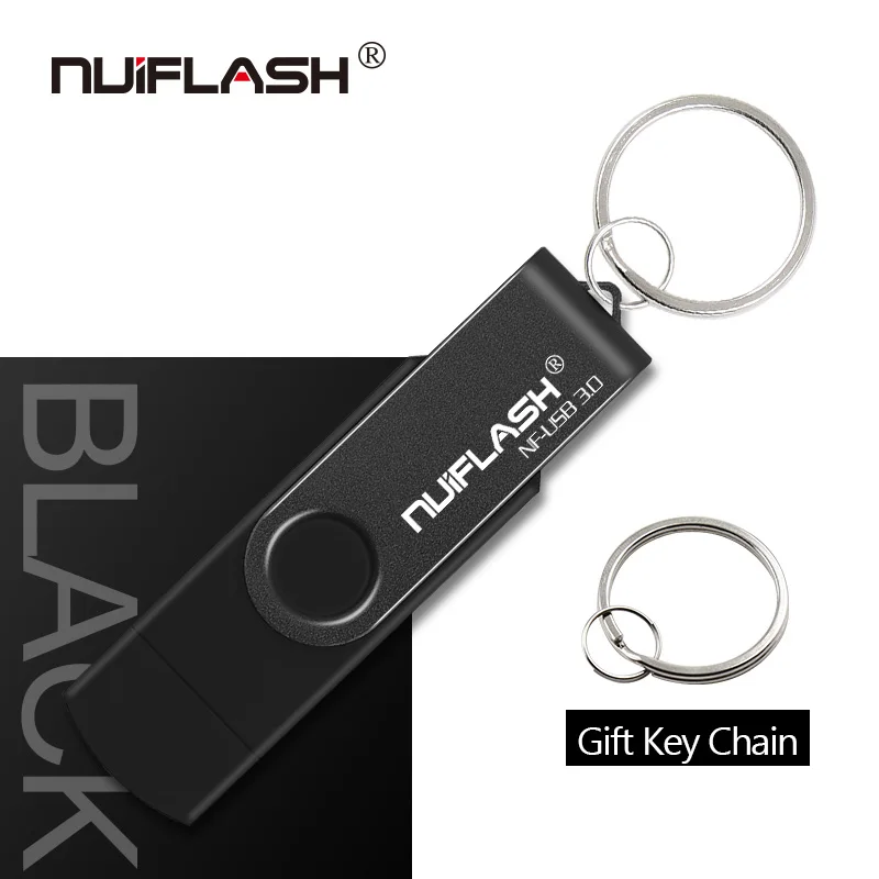 Nuiflash usb 3,0 флеш-накопитель 4 ГБ 8 ГБ 16 ГБ флеш-накопители флешки 32 Гб usb карта памяти 64 Гб OTG металлический usb флеш-накопитель для телефона - Цвет: black