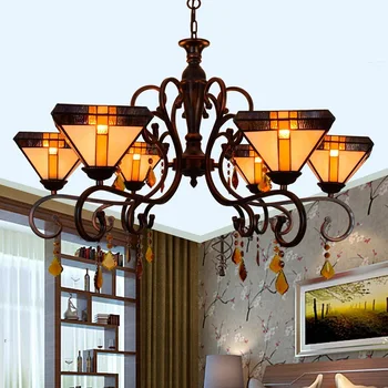

European Retro Tiffany Art Chinese Multi Crystal Chandelier Living Room Lamp Bedroom Restaurant Bar Club Kitchen Chandelier