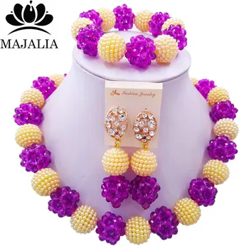 

Majalia Fashion Nigeria Wedding African Beads Jewelry Set Purple Crystal Plastic Pearl Necklace Bridal Jewelry Sets 1ZS006