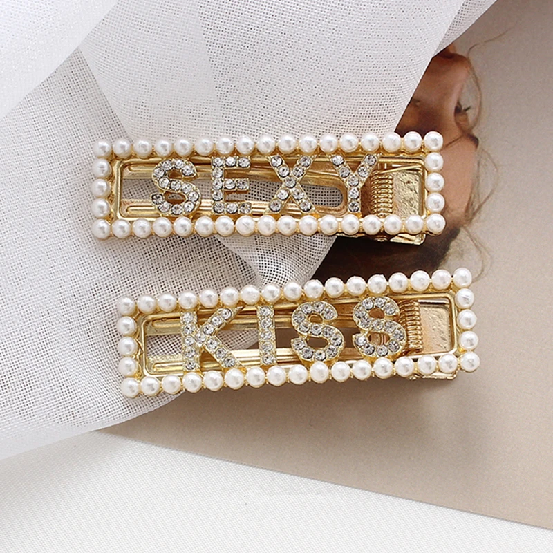 

HZ 2019 New Metal Hollow Letter Hairpins Imitation Pearl Barrettes Hair Clip Headwear Hair Grip Hair Accessories For Women Girl