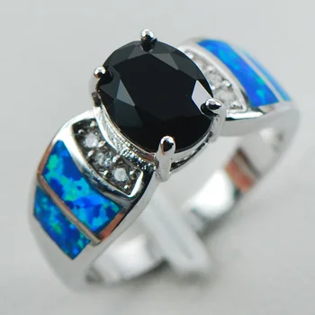 

Black onyx Blue Opal 925 Sterling Silver Ring Size 6 7 8 9 10 R1279