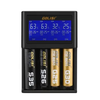 

GOLISI S4 4 Slots 2A Smart LCD Battery Charger Charging for Li-ion 18650 26650 AA & AAA Ni-MH Ni-cd Rechargeable Batteries
