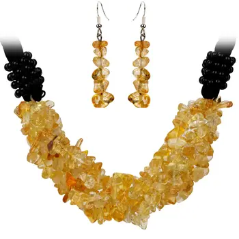 

YACQ Citrine Charm Choker Collar Necklace 7 Layer 925 Sterling Silver Dangle Earrings Set Jewelry gift For Women Mom Girls