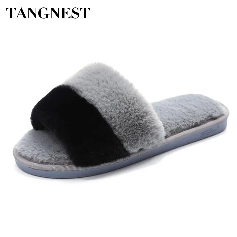 

Tangnest NEW Fur Indoor Slippers For Women Winter Soft Plush Floor Slippers Comfortable Mixed Color Flat Shoes Size 36~41 XWT853