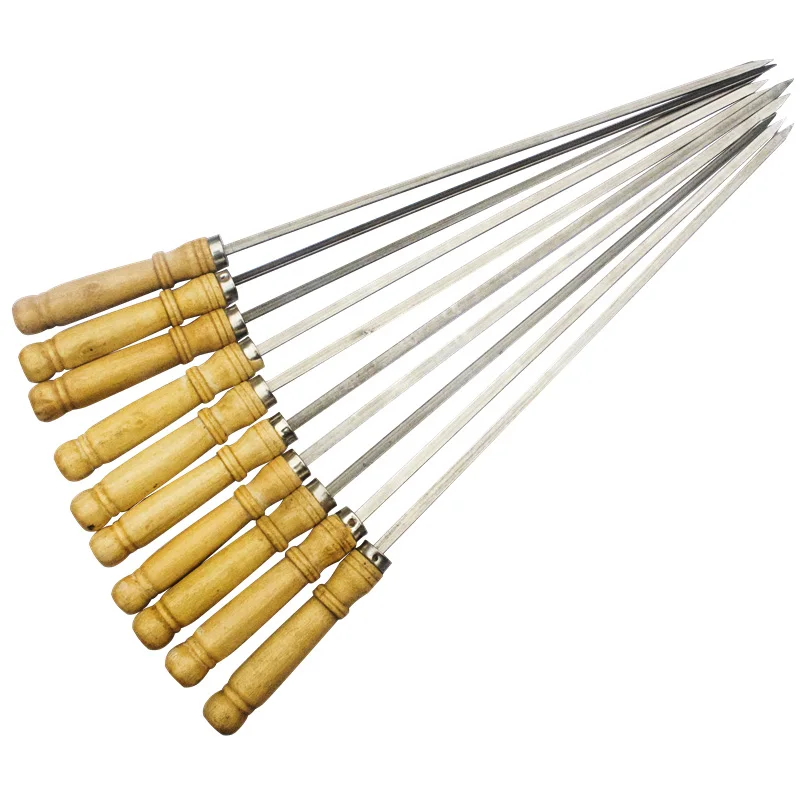 TURDOS 10PCS Big Size Skewers Stainless Steel shish Kebab Barbecue Tools for Charcoal Grills Forks High Strength Roast Party