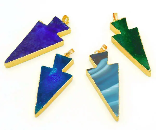 

Mixed Colors Stripe Agate Arrow Pendant With Side Gold-plated Approx 50*25mm