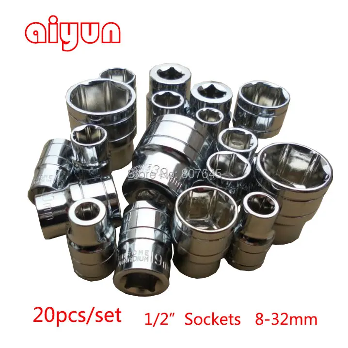 20pcs/set 1/2" (12.5mm) socket set hand tool sockets hex plug wrench