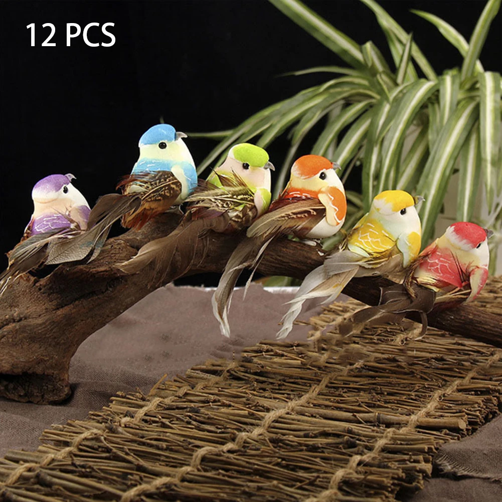 12 PCs Decoration Bird Model Photography Props Animal Artificial Feather Toy Desktop Tree Gift Garden Lawn Ornament DIY Craft | Дом и сад
