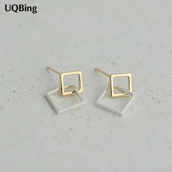 

2016 New Fashion 925 Sterling Silver Geometric Square Stud Earrings For Women Jewelry Free Shipping Brincos