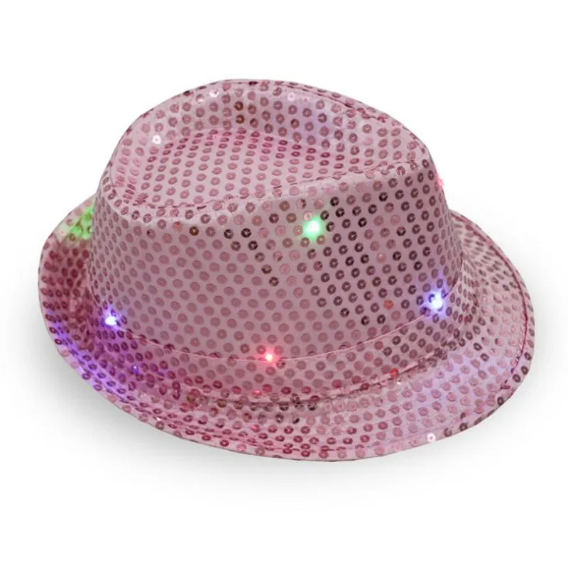 

Children Adult Glowing LED Flashing Sequins Jazz Hats Fedora Hat Cap Birthday Party Show Dance Wedding Decoration Halloween